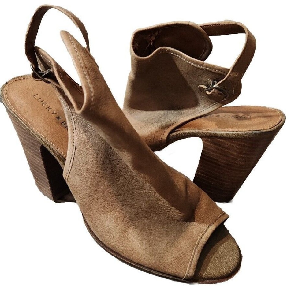 LUCKY BRAND Womens Brown Suede Open Toe‎ and Back Block Heel Shoes Size 10